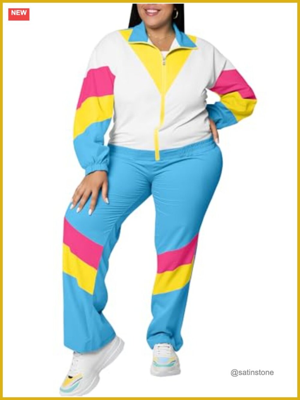 Plus Size 80s 90s Costume 2 Piece Tracksuit Set Zip Up